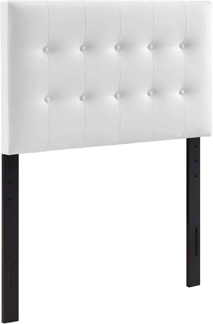 Emily Tufted Button Faux Leather Upholstered Twin Headboard in White