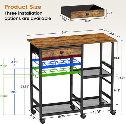 Microwave Stand, 6-Tier Microwave Cart with Wheels & Adjustable Shelf, Coffee Bar Table Station, Rolling Storage Cart Organizer Shelf for Living Room, Kitchen Island, Office, Rustic Brown