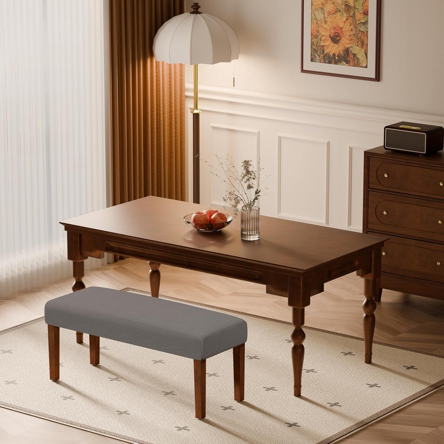Bench for Bedroom End of Bed, 44 Inch Entryway Bench for Living Room, Dining Bench with Padded Seat and Solid Wood Leg for Kitchen, Indoor and Hallway (Brown)
