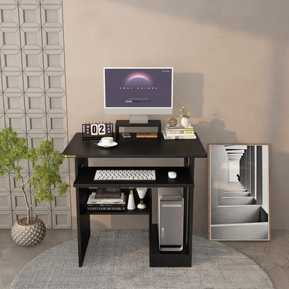 30 Inch Gaming Desk Computer Desk with Keyboard Tray Monitor Stand Storage Shelves CPU Stand, Industrial Small Desk for Small Spaces, Home Office Desk, Black