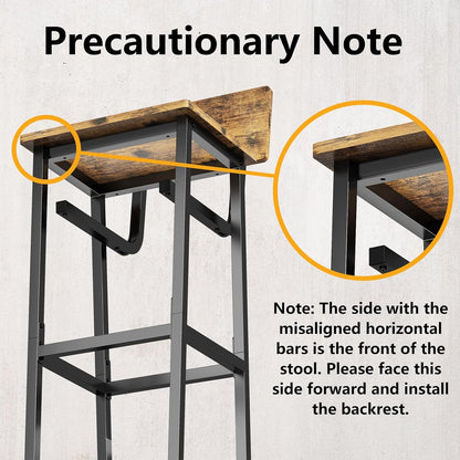 Set of 2 Bar Stools, Tall Bar Stool with Backrest and Footrest, Tall Bar Chairs, Industrial Style Counter Height Bar Stool for Dining Room, Kitchen, Rustic Brown