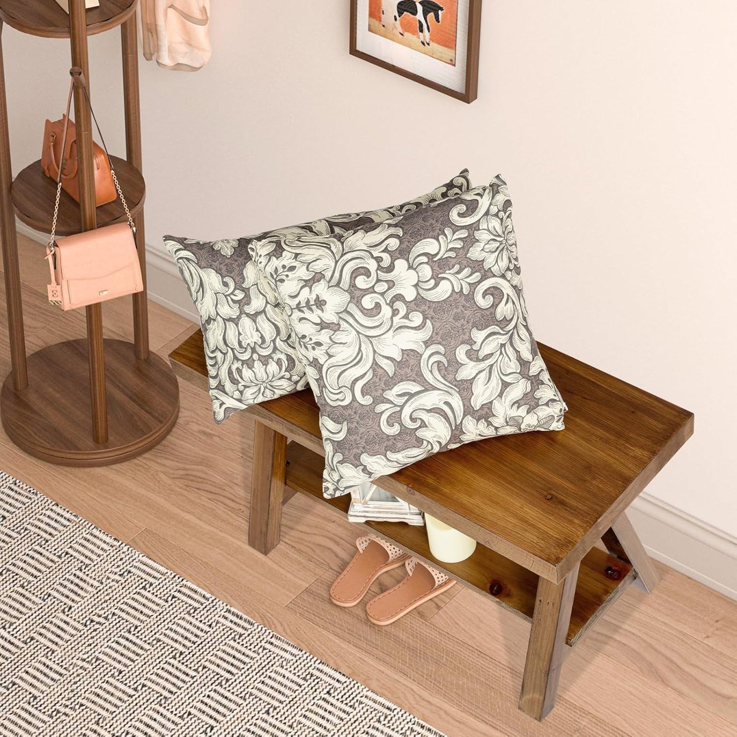 Farmhouse Wood Bench, Rustic Indoor Storage Bench for Entryway, Living Room, Dining Room, Solid Wood Construction, Original Wood
