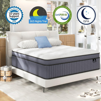 14 Inch Medium Firm King Size Mattress [Upgraded] King Hybrid Mattresses in a Box with Gel Memory Foam & Pocket Springs, Strong Edge Support,Pressure Relief,Certipur-Us,365-Night Trial
