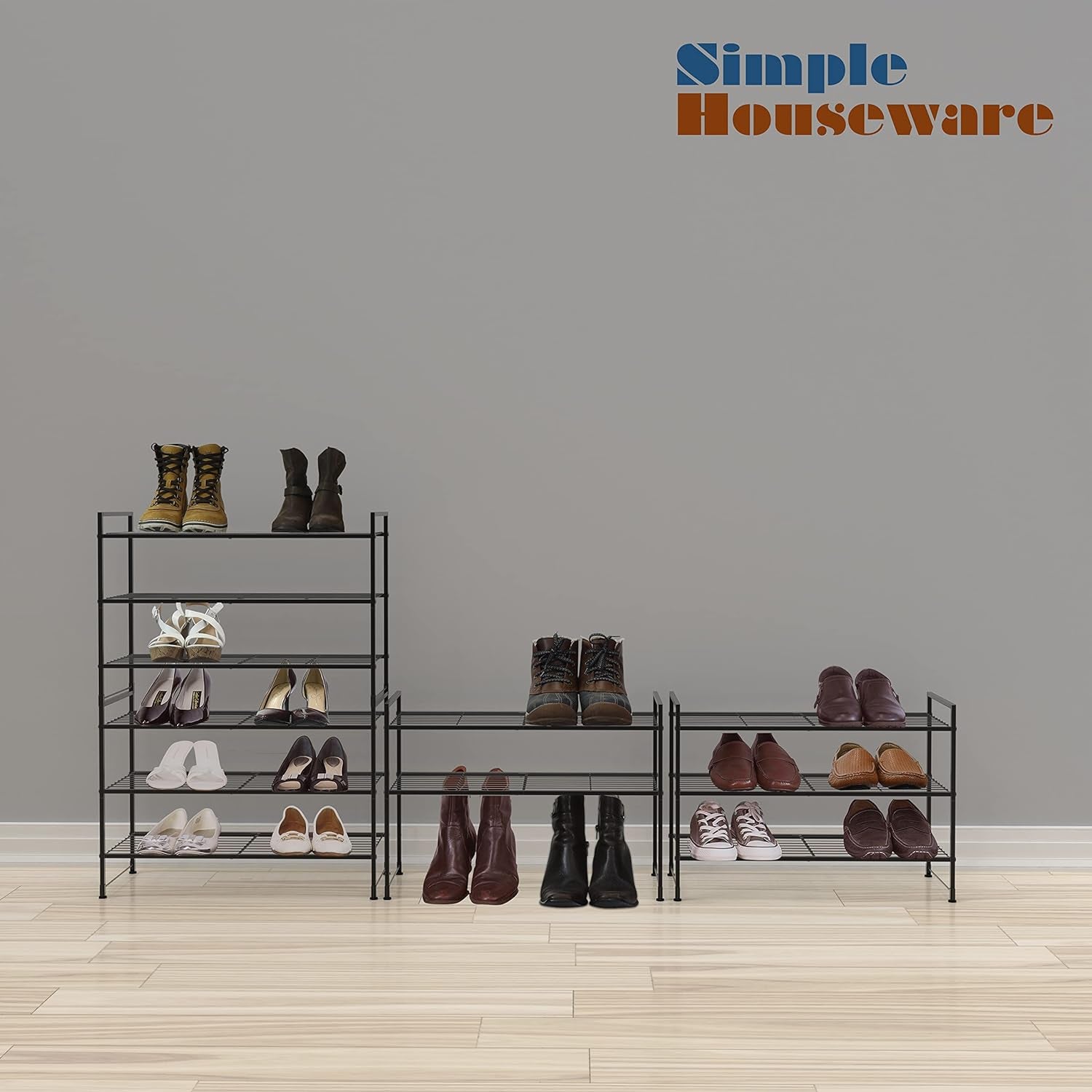 3-Tier Stackable Shoes Rack Storage Shelf, Black