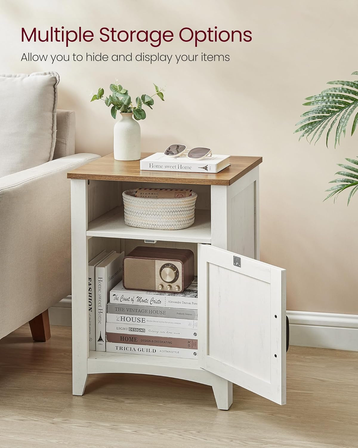 LIRY Collection - Farmhouse Nightstand with Barn Door, Bedside Table with Storage, Side End Table, Night Stand, Open Compartment, for Bedroom, Misty Gray ULET609G68