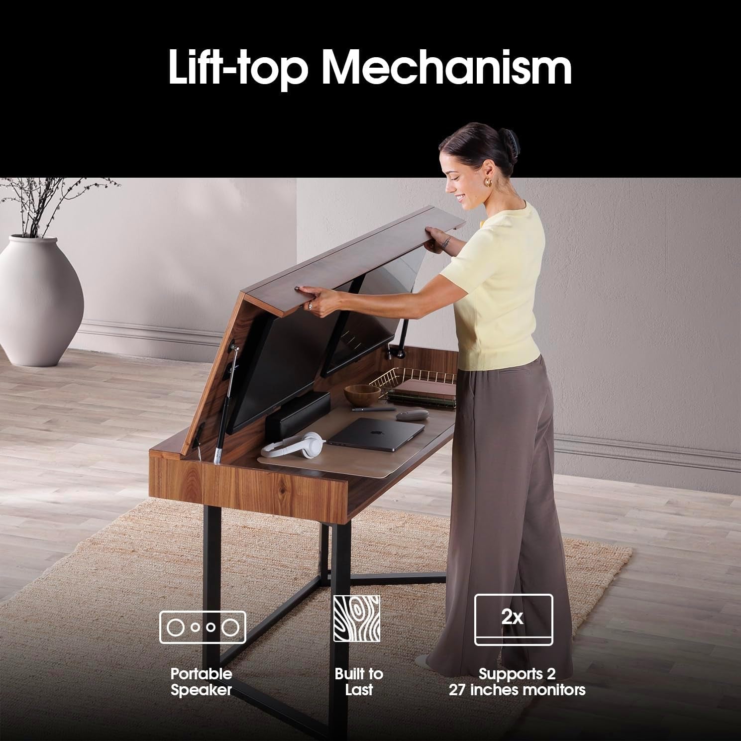 - Dining Table to Computer Desk, Work-From-Home Office, Gaming Desk, Study Desk, Space-Saving Adjustable Furniture, Royal Brown