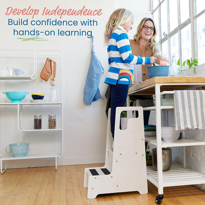 Reach-Up Step Stool with Handles, Kids Furniture, White Wash