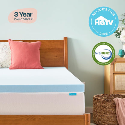 Memory Foam Mattress Topper - 3 Inch Gel Infused Memory Foam - Plush Feel - Cooling and Pressure Relieving - Certipur Certified - Dorm Room Essentials - Queen Size