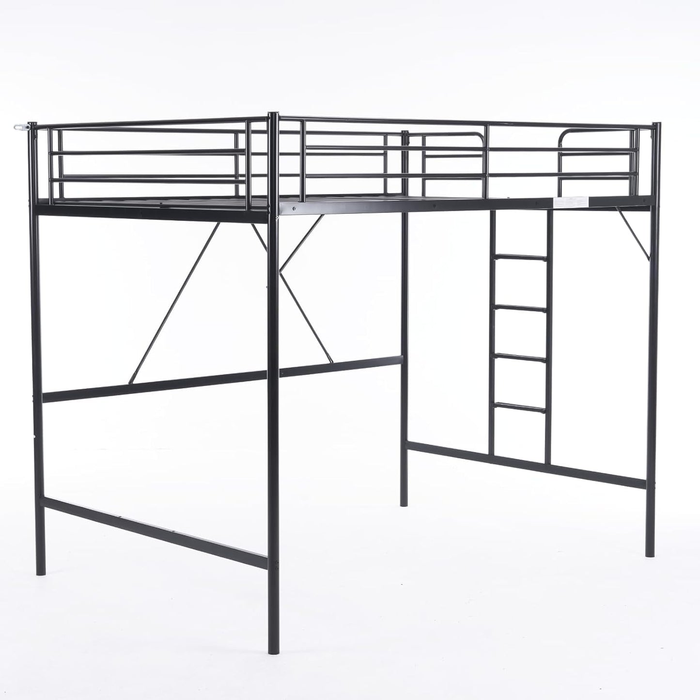 Loft Bed Full Size with Flat Rungs for Adults, Kids and Young Teens, No Box Spring Required,Heavy Duty Metal Slat Support,Black