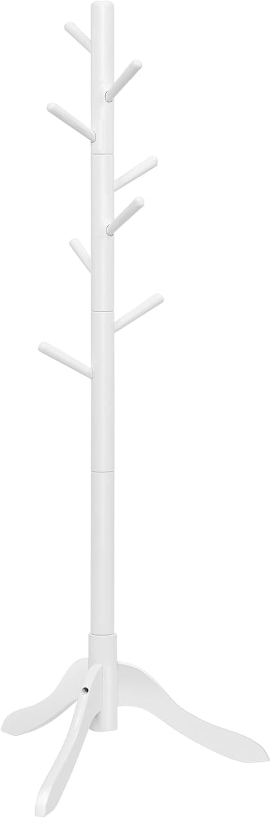 Solid Wood Coat Rack, Free Standing Tree-Shaped Coat Rack with 8 Hooks, 3 Height Options, for Clothes, Hats, Bags, Living Room, Bedroom, Home Office, White URCR01WT