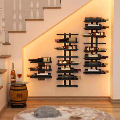 8 Tier Wall Mount Wine Rack, Wall Racks for Wine Bottles Display and Storage, Hanging Bottle Organizer for Living Room, Dining Room, Wine Cellar, Bar, Black