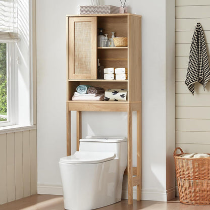 Rattan Bathroom Wall Cabinet, Boho Medicine Cabinet with Adjustable Shelve & Doors, over the Toilet Storage Cabinets Organizer for Laundry Room, Kitchen, Living Room, White