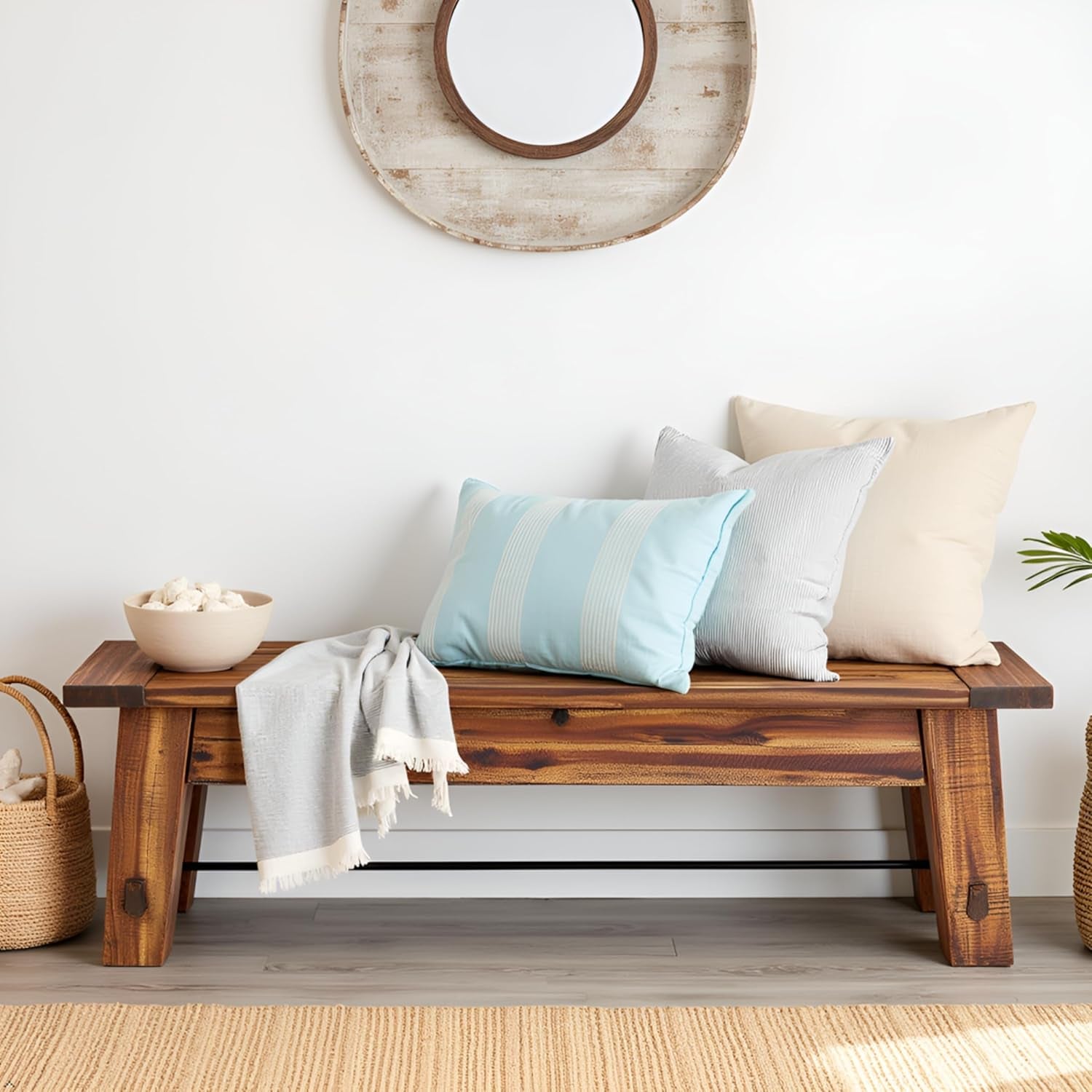 Durango Rustic Farmhouse Style 60-Inch Wood Bench - Industrial Modern Accent Furniture with Solid Wood Seat for Entryway, Dining Room, Hallway, Foyer, or Kitchen by