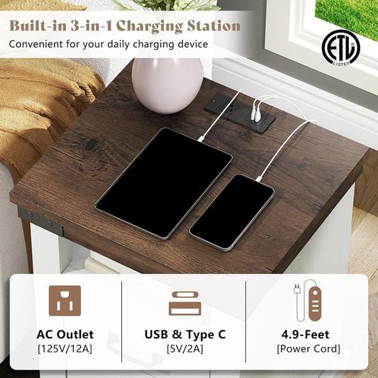 4 Pieces Farmhouse Bedroom Set, Includes 6 Drawer Large Dresser Chest, 5 Drawer Tall Dresser Chest, Nightstand Set of 2 with Charging Station, Wood Rustic Chest of Drawer, Living Room, White