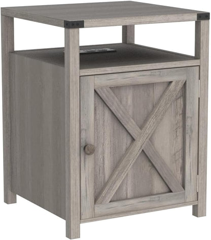 Grey farmhouse nightstand with charging station and storage, view 5