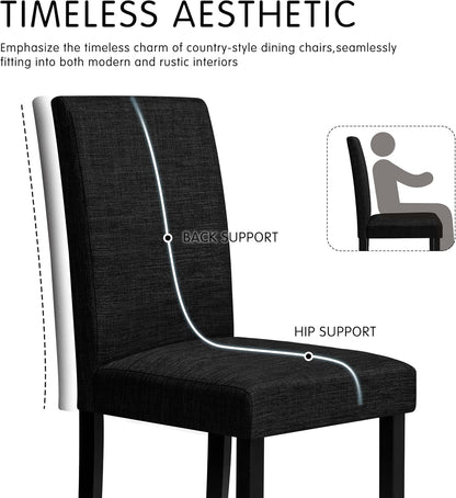 Upholstered Dining Chairs Set of 4, Fabric Dining Room Chairs with Solid Wood Legs, Modern Parson Chairs for Kitchen, Restaurant, Hotel, Black