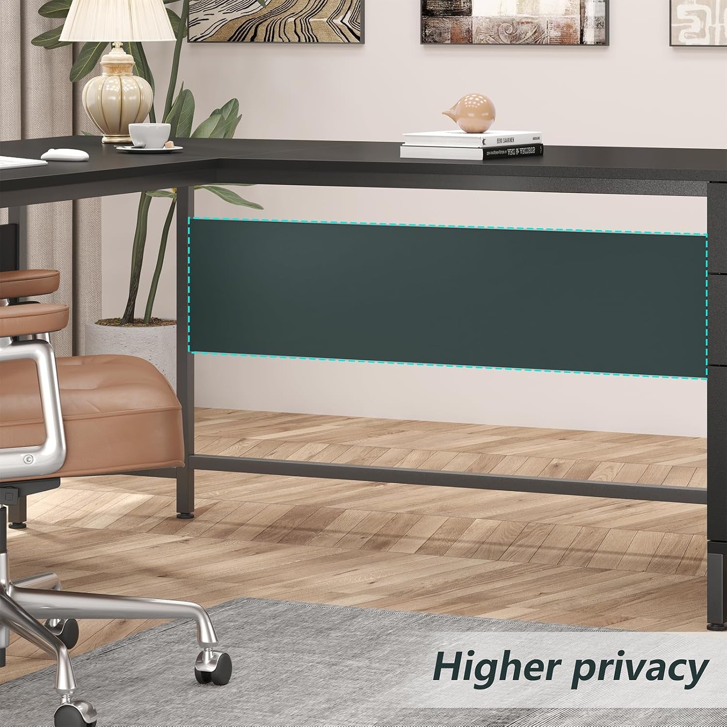 59’‘ L Shaped Desk with 6 Wood Drawers, Large Home Office Corner Computer Desk with Storage File Cabinet, Modern Metal Wood Desk for Executive Writing Study Workstation, Black