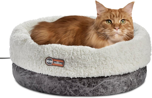 Heated Cat Bed Indoor, Thermo-Snuggle Cup Bomber Soft Heated Pet Bed for Large Indoor Cats and Small Dogs, Machine Washable, Waterproof Heated Pad, Safety Listed - 18 X 14In Gray