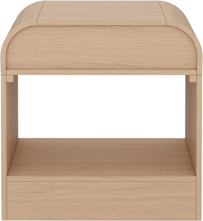 Iris Mid-Century Modern Nightstand with Drawer, End Table with Storage for Bedroom or Living Room with Rounded Silhouette, Light Oak Set of 2