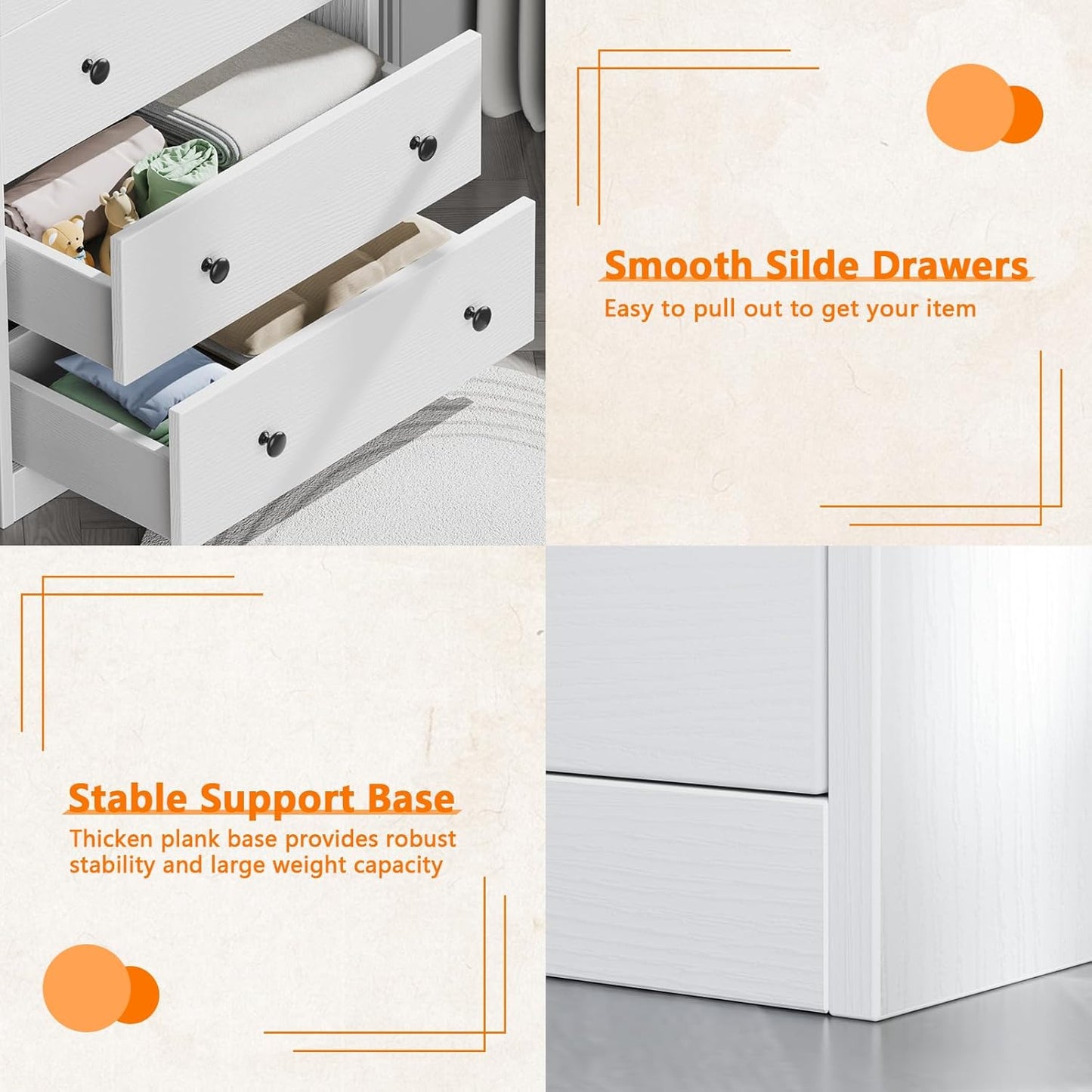 4-Drawer Dresser for Bedroom - White Wood Chest of Drawers Closet Storage Cabinet Organizer for Bedroom, Living Room, Hallway & Office