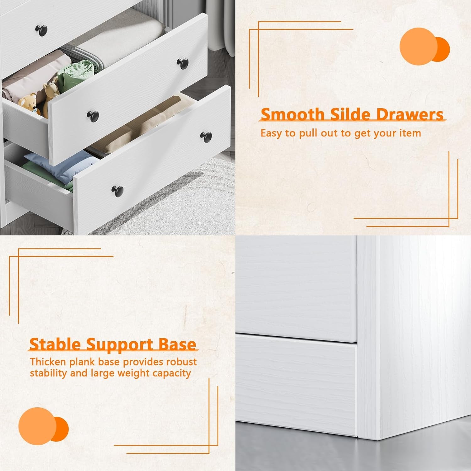 4-Drawer Dresser for Bedroom - White Wood Chest of Drawers Closet Storage Cabinet Organizer for Bedroom, Living Room, Hallway & Office