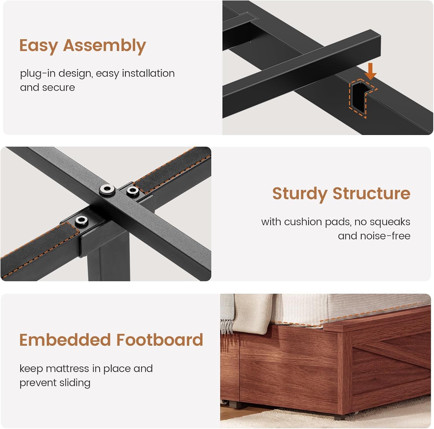 Queen Bed Frame with 6 Drawers, Farmhouse Bed Frame with Barn Door Headboard and Storage, Wood Platform Bed Frame Queen Size with Charging Station and LED Lights, No Box Spring Needed, Brown