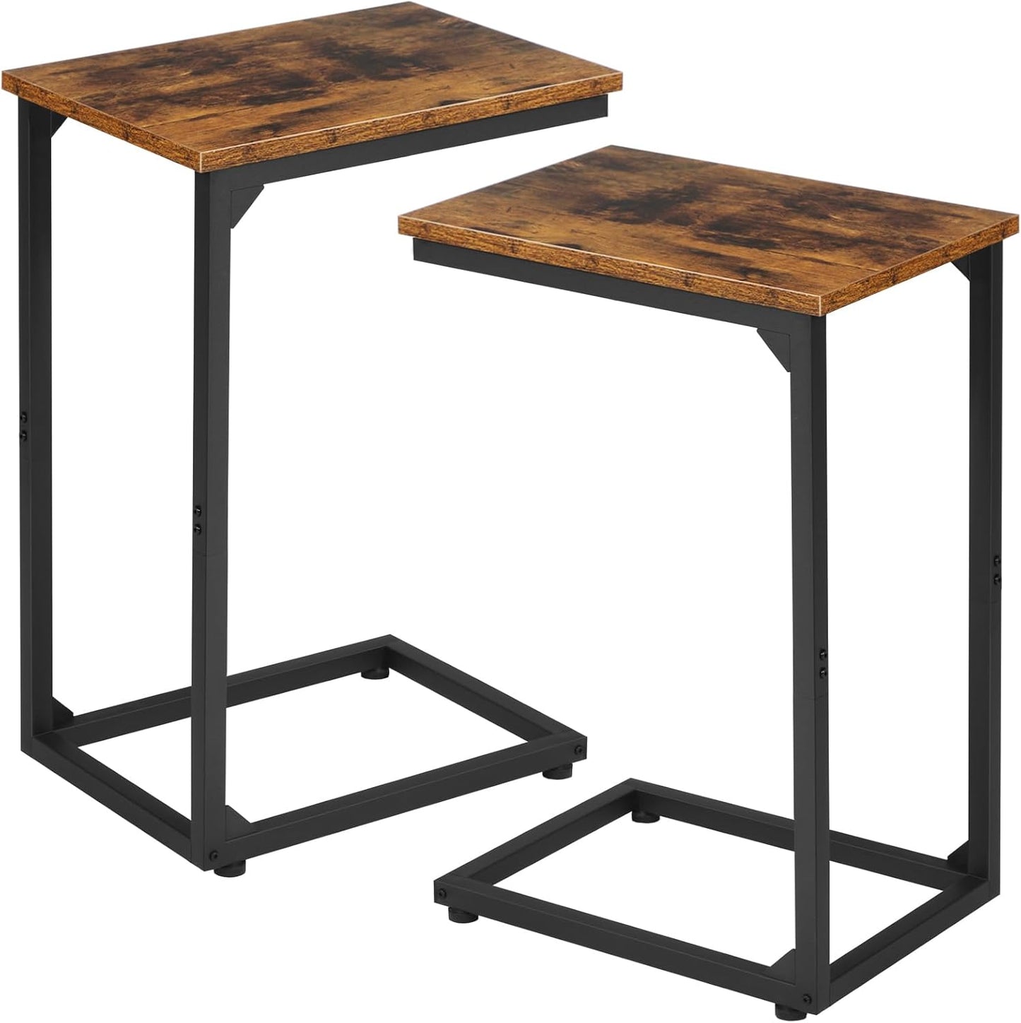 C Shaped Side Table, End Tables Living Room Set of 2, Slide under Couch Table for Sofa, TV Trays for Bedroom, Small Space, Rustic Brown HET02CBR