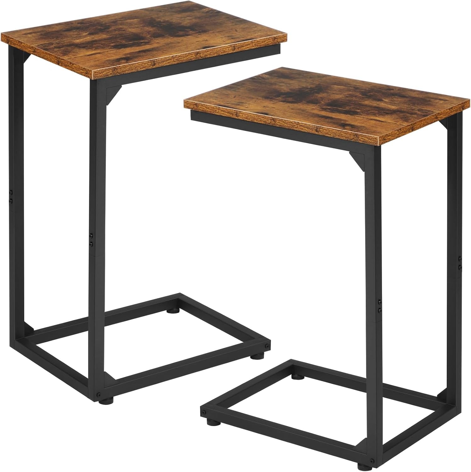 C Shaped Side Table, End Tables Living Room Set of 2, Slide under Couch Table for Sofa, TV Trays for Bedroom, Small Space, Rustic Brown HET02CBR