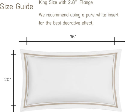 White Pillow Shams King Size Set of 2, 100% Cotton 400TC Sateen Luxury Hotel Pillow Cases, Pipping Oxford Pillowcases with Envelope Closure for Bedding Linen, 20X36 Inches (White with Khaki)
