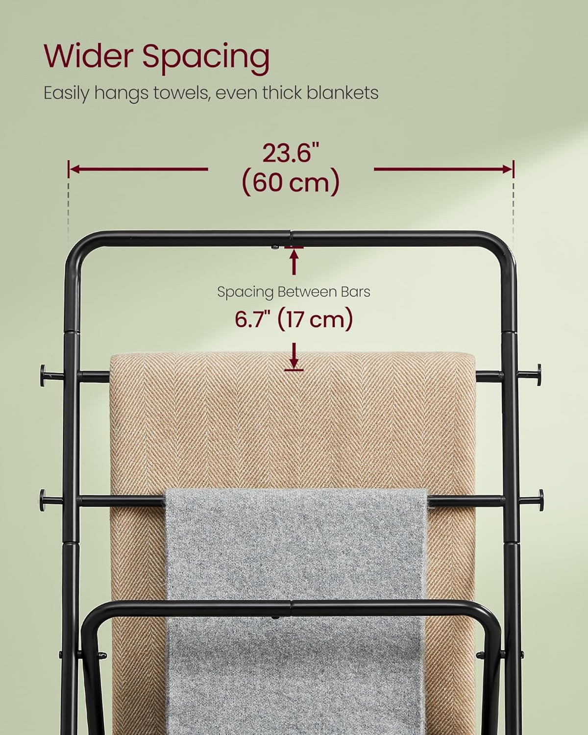 Freestanding Towel Rack, Foldable Blanket Holder, Towel Holder with 4 Hooks, Fabric Basket, 39 Inches High, for Bedroom, Living Room, Bathroom, Ink Black and Slate Gray ULLS020B01