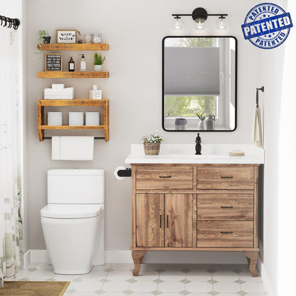 Bathroom Floating Shelves for Wall - Shelf over Toilet Paper Storage Farmhouse 16 Inch Set of 3, Rustic Brown (028-40BN3)