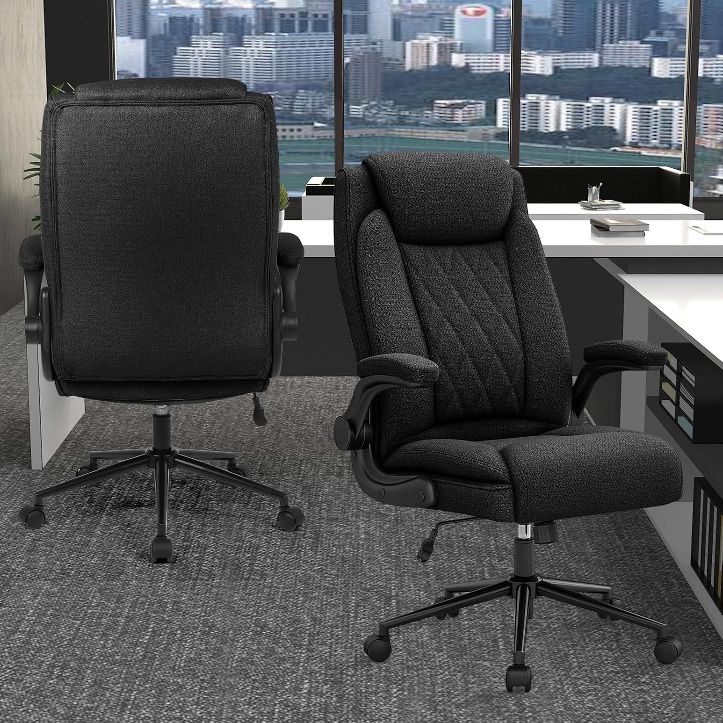 Office Chair, Heavy Duty High Back Breathable Fabric Big and Tall Executive Computer Desk Chair with 120° Tilt Rock, Flip up Arm, Hold up to 500Lbs for Big Man (Black)