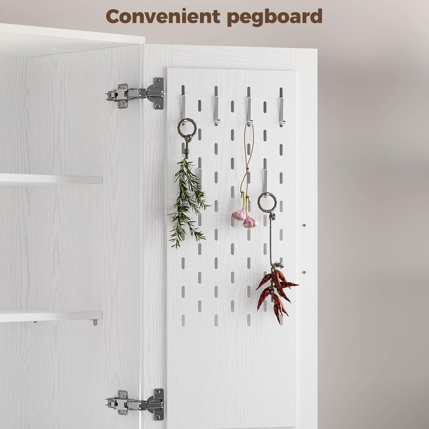 71" Kitchen Pantry Storage Cabinet with Storage Rack, Pegboard Doors, 4 Adjustable Shelves, Food Pantry Cabinet, Freestanding Tall Cupboard for Dining Room, Kitchen, White