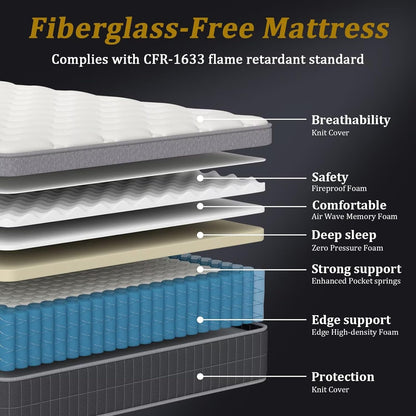 Twin Mattress 10 Inch, Individual Wrapped Pocket Springs Zoned Hybrid Mattress with Gel Memory Foam, Ergonomic Pressure Relief, Enhanced Edge Support, Breathable Comfort Night, 365-Night Trial