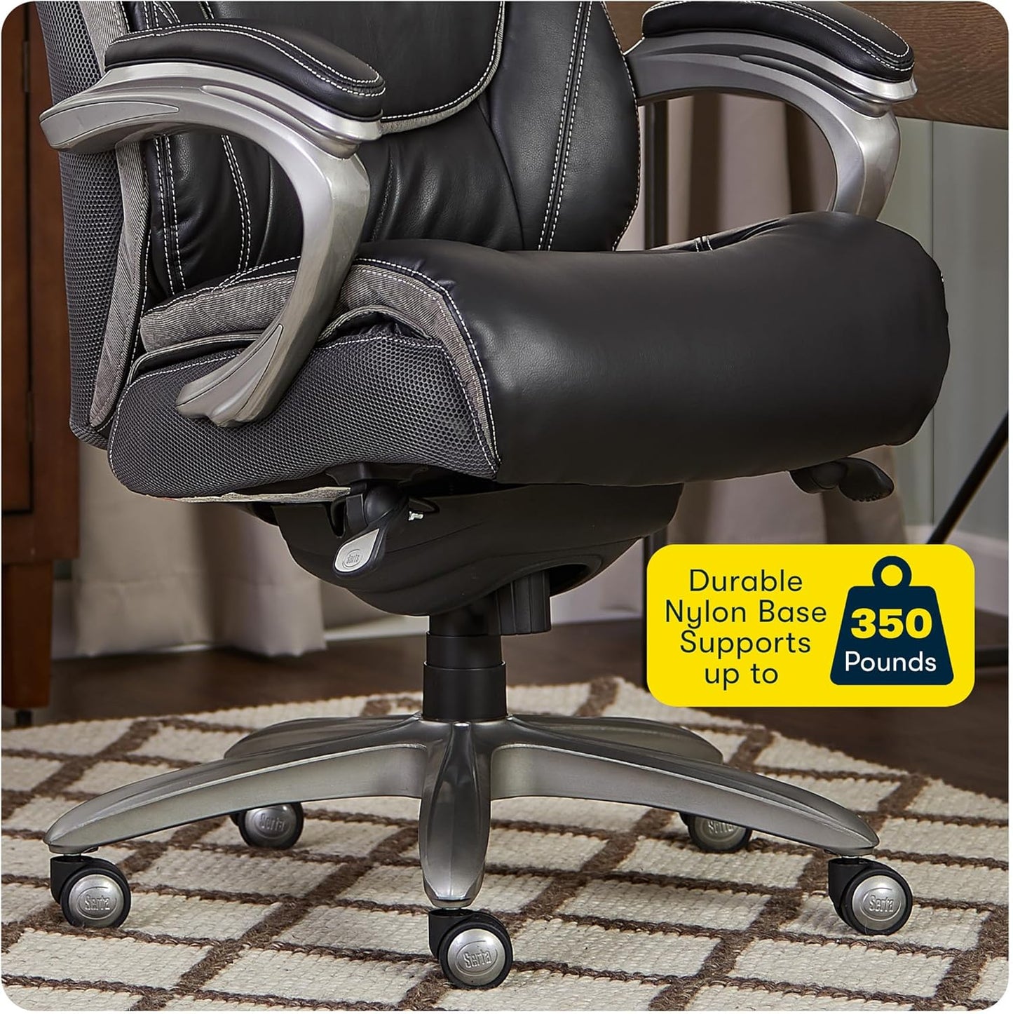 Baxter Big and Tall Smart Layers Executive Office Chair with Comfortcoils, Ergonomic Computer Chair with Layered Body Pillows, Black & Gray Bonded Leather