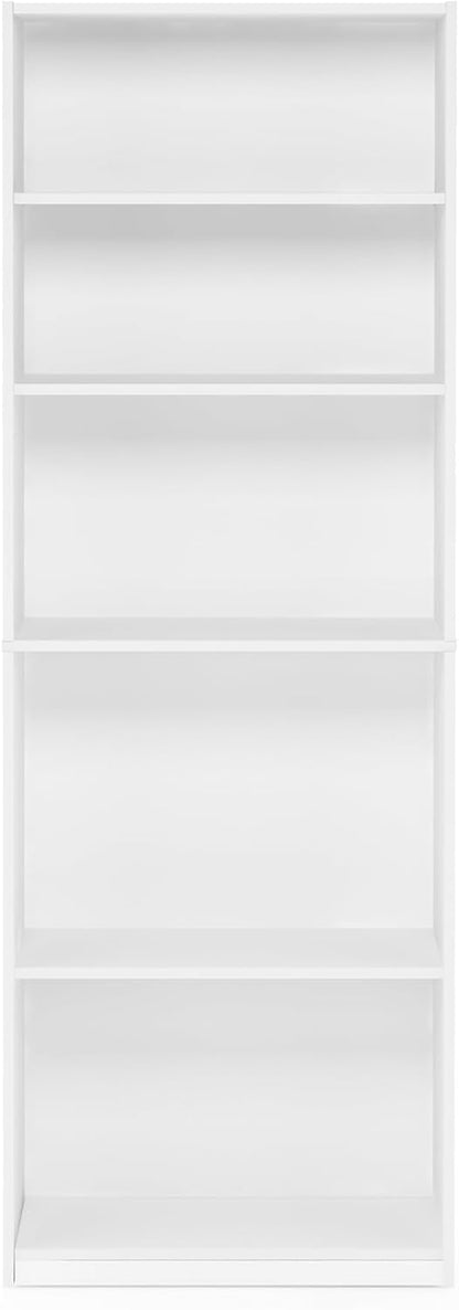 JAYA Book Shelf, 5-Tier Bookshelf, Bookcase with Adjustable Shelves, 9.5 X 24.5 X 71.2, for Organization and Storage, for Living Room, Bedroom, Home Office, White
