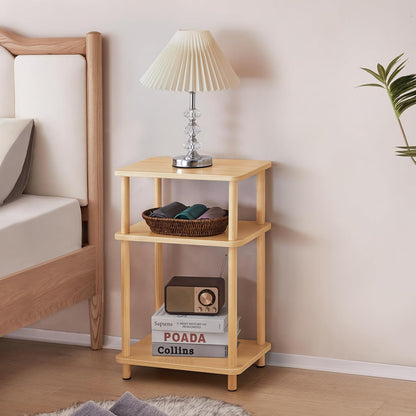 3 Tier End Table, Record Player Stand with Storage Shelf, Wooden Vinyl Record, Nightstand Bedside Table for Small Spaces, Bedroom, Living Room, Easy Assembly, Natural