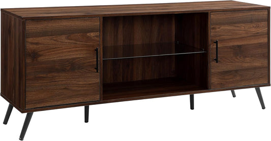 Saxon Mid Century Modern Glass Shelf TV Stand for Tvs up to 65 Inches, 60 Inch, Walnut