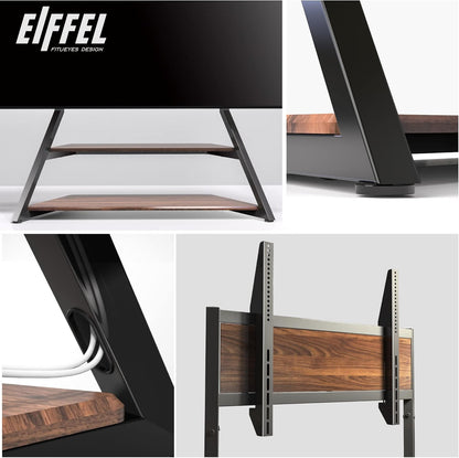 Design Large TV Floor Stand for 75 77 85 86 90 100 Inch Tvs, Heavy Duty TV Stand Mount with Large Wood Entertainment Shelf, Modern Living Room Television Stands, up to 187 Lbs, Eiffel Series