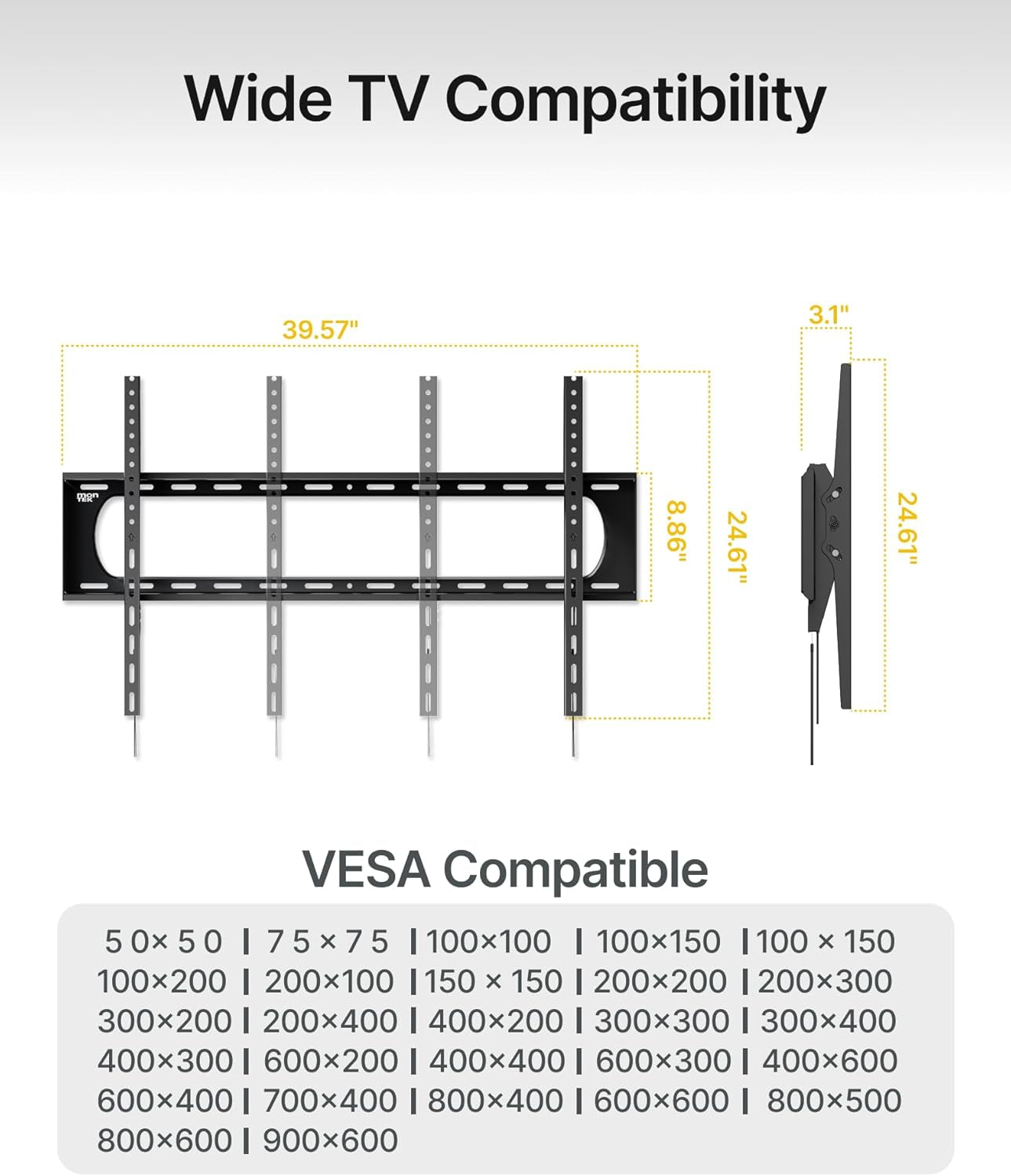 Heavy Duty Tilting TV Wall Mount for 60–120” Large Tvs up to 300 Lbs, 4X Safety Tested, 10° Tilt for Glare-Free Viewing, Low Profile Slim Bracket, Max VESA 900X600, Fits 16”/18”/24” Studs