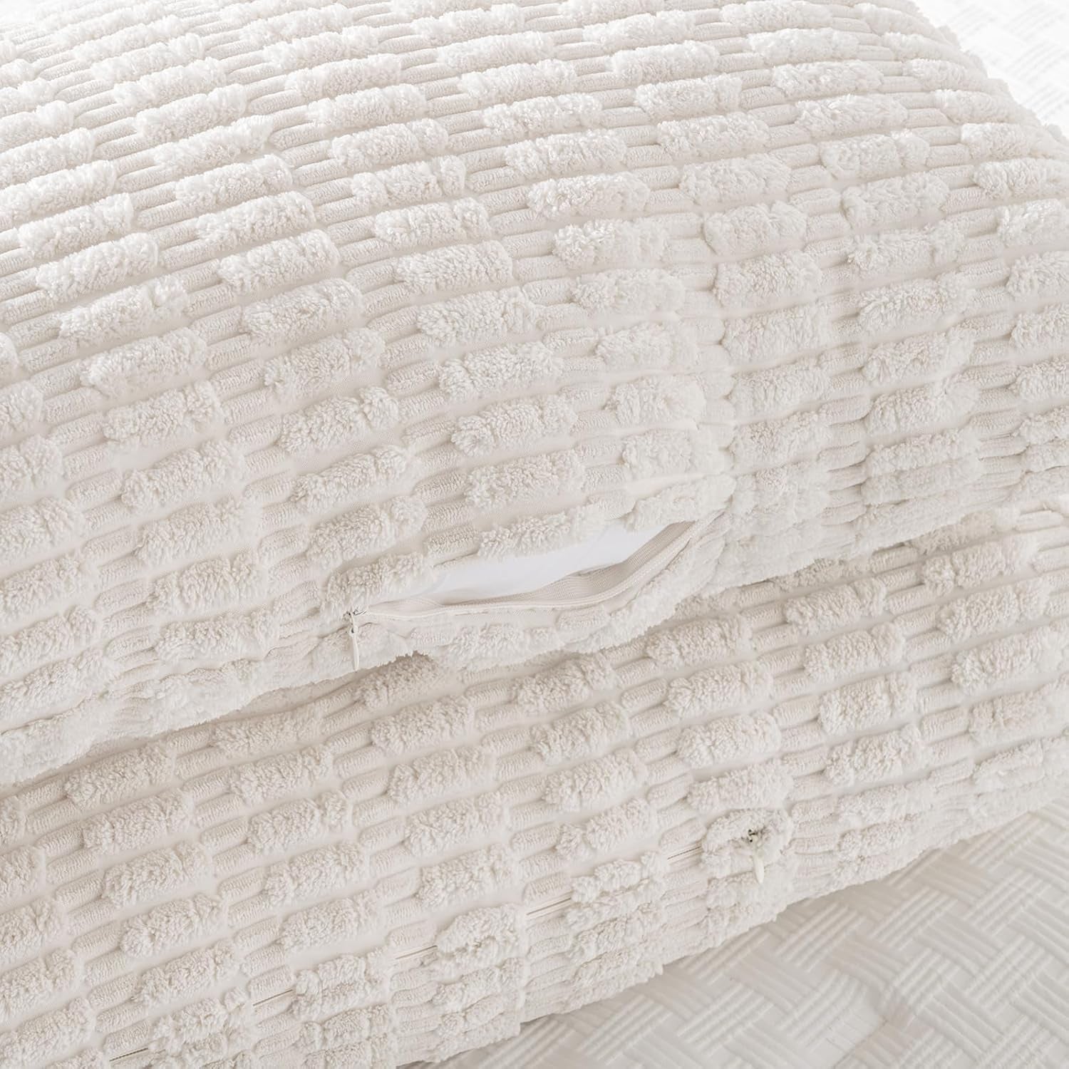 Cream Boho Long Body Lumbar Decorative Throw Pillow Cover 14X36 Inch for Bed Couch Bedroom Bench, Soft Corduroy Rectangle Solid Pillow Case 35X91 Cm, Rustic Farmhouse Room Decor