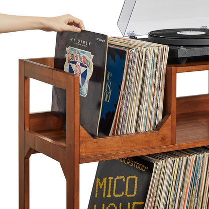 Asheville Mid-Century Modern Media Console Record Player Stand, Storage for Vinyl Records, Medium, Walnut