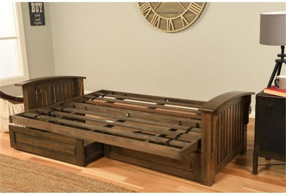 Washington Queen Size Futon Frame with Storage Drawers - Wood Futon Frame with Mattress Included in Suede Black Color