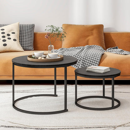 round Coffee Table,Nesting Coffee Table Set of 2,Center Tables for Living Room,Office, Home Small Space,Stacking Side Tables,Sturdy and Easy Assembly,Wood Desktop,Black,Large