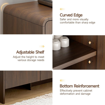 60" Sideboard Buffet Cabinet with Storage, Curved Design Farmhouse Coffee Bar Cabinet with 4 Doors & Adjustable Shelves for Living Room, Kitchen, Hallway, Walnut