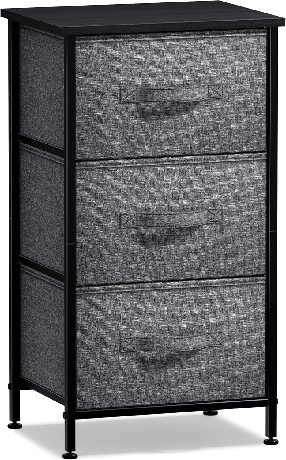 Nightstand with 3 Drawers - Bedside Furniture & Night Stand End Table Dresser with Steel Frame, Wood Top, Easy Pull Fabric Bins for Home, Bedroom Accessories, Office & Dorm
