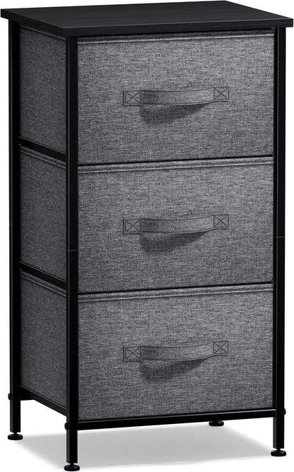 Nightstand with 3 Drawers - Bedside Furniture & Night Stand End Table Dresser with Steel Frame, Wood Top, Easy Pull Fabric Bins for Home, Bedroom Accessories, Office & Dorm