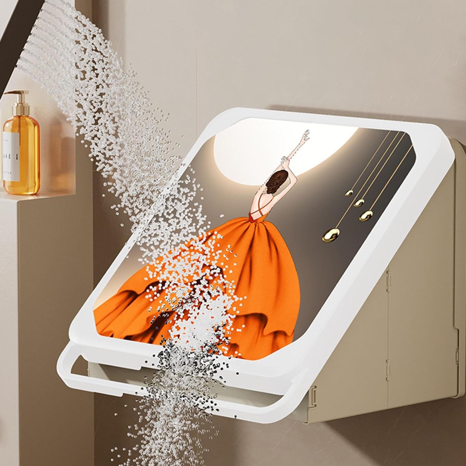 Clothes Folding Storage Box, Bathroom Mural Clothes Folding Storage Box, Waterproof Hanging Storage Organizer, No-Punch Wall Mounted Bathroom Shelves for College Dorm Laundry Kitchen Travel (White)