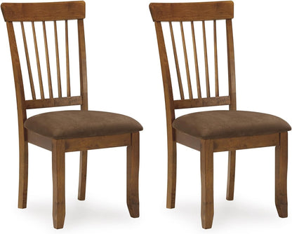 Berringer Dining Chairs Set of 2, Classic Wood Spindle-Back Design, Cushioned Microfiber Seat, Rustic Finish for Kitchen & Dining Room Chair, Walnut