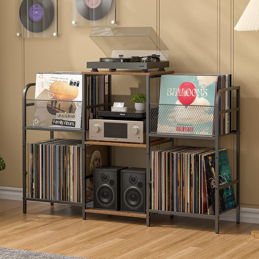 Record Player Stand with Vinyl Storage, Record Storage for 350+ Albums, Tuntable Stand with Record Holder for Living Room, Record Holder Vinyl Display Shelf